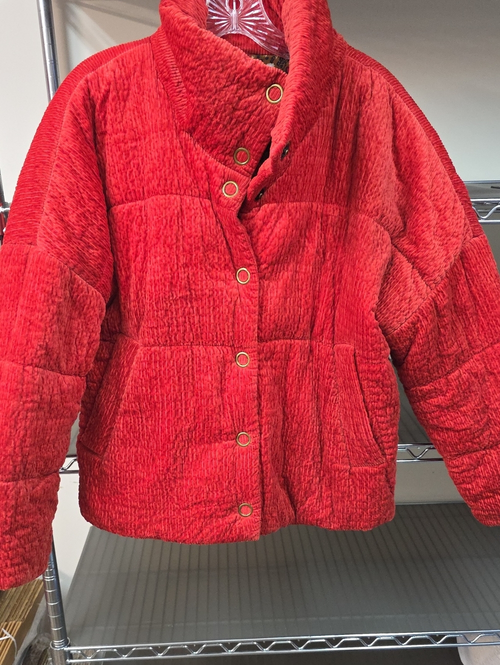 Anthropologie Plush Quilted Red Puffer Jacket